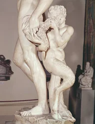 (dettaglio) Giovane fauno in Bacco con un giovane fauno